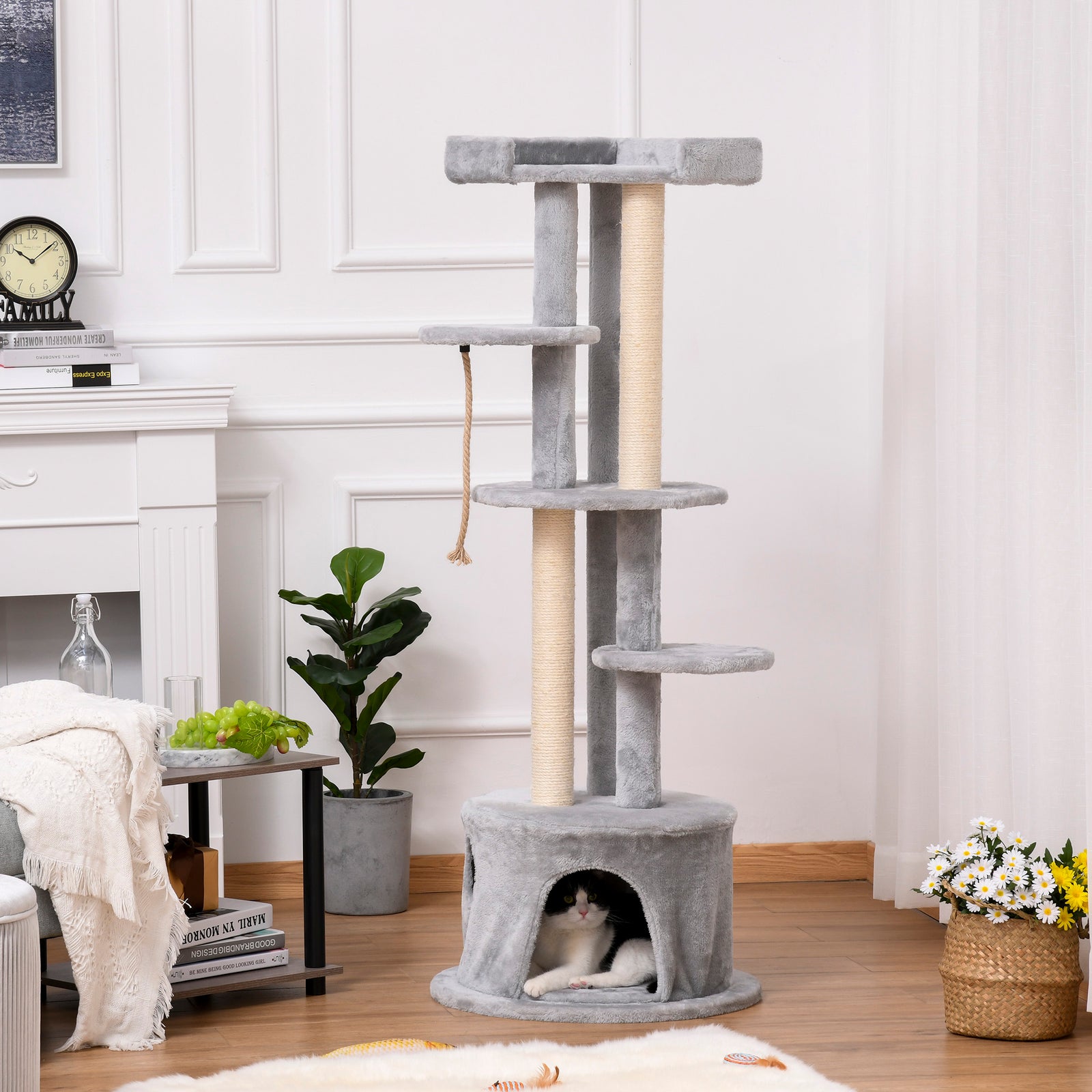 Cat Tree Kitten Tower W/ Scratching Post Condo Plush Perches Grey
