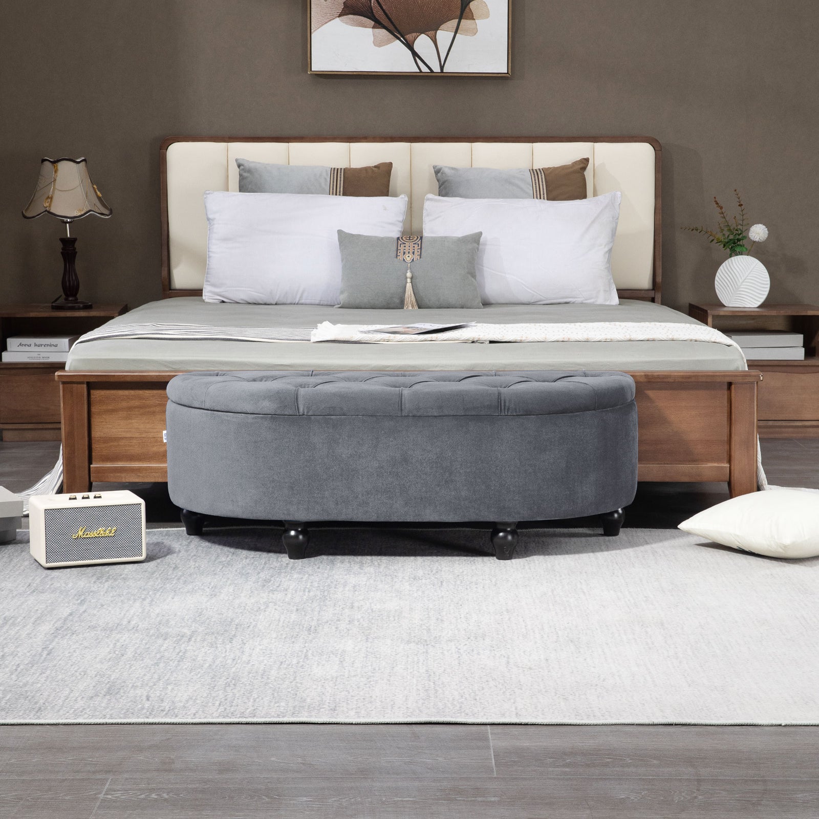 Semi-circle Bed End Bench Ottoman With Storage | Dark Gray