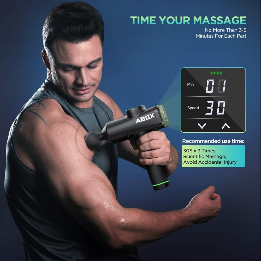 Dyzi Massage Gun Deep Tissue Massager 30 Speed 6 Heads Case & Lcd Touch Screen
