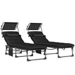 Folding Sun Loungers Set Of 2, Sun Bed With Canopy | Black