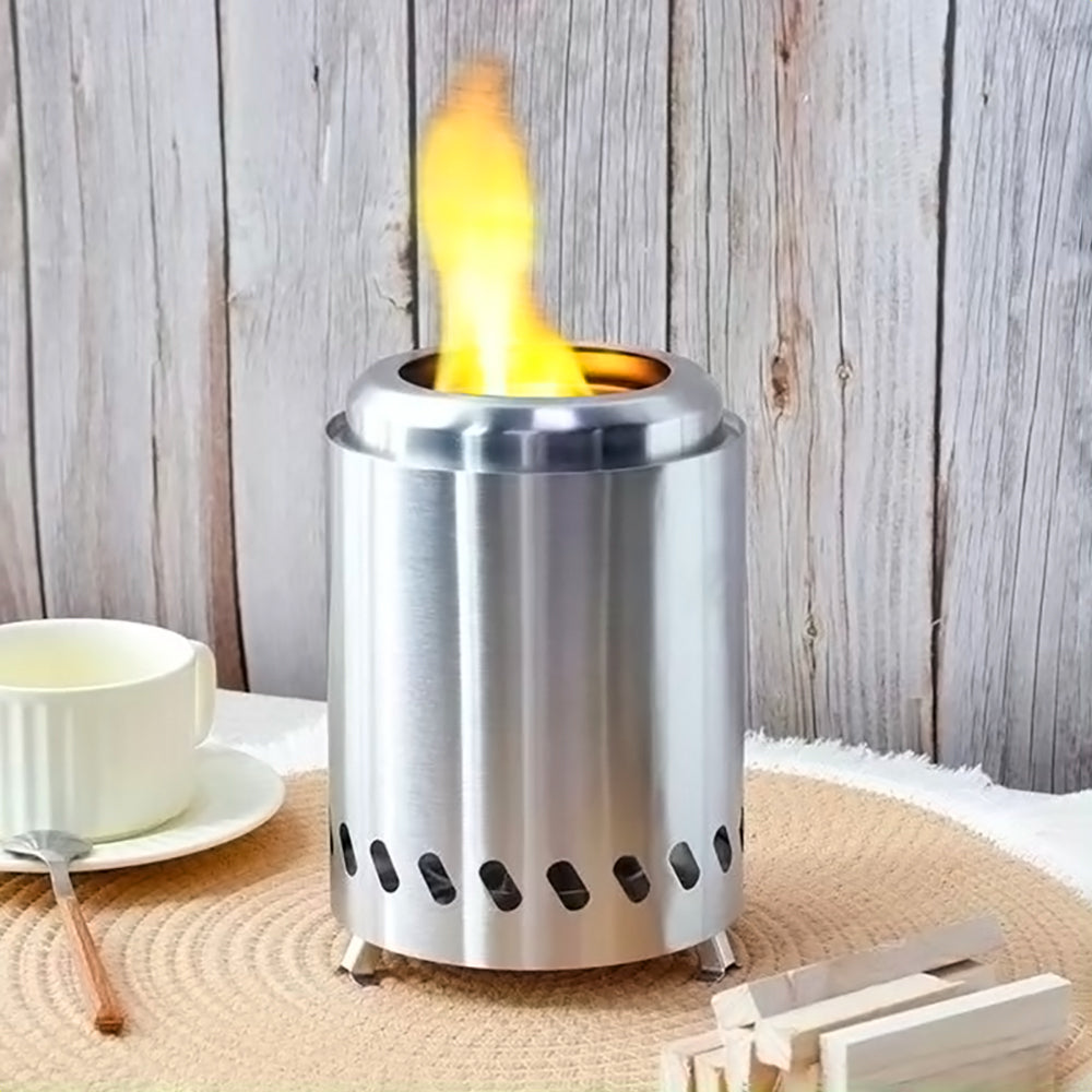 Portable Smokeless Fire Pit With Fire Ring, Pellet Adapter & Ash Grate – Durable Outdoor Stove For Camping & Backyard | Silver