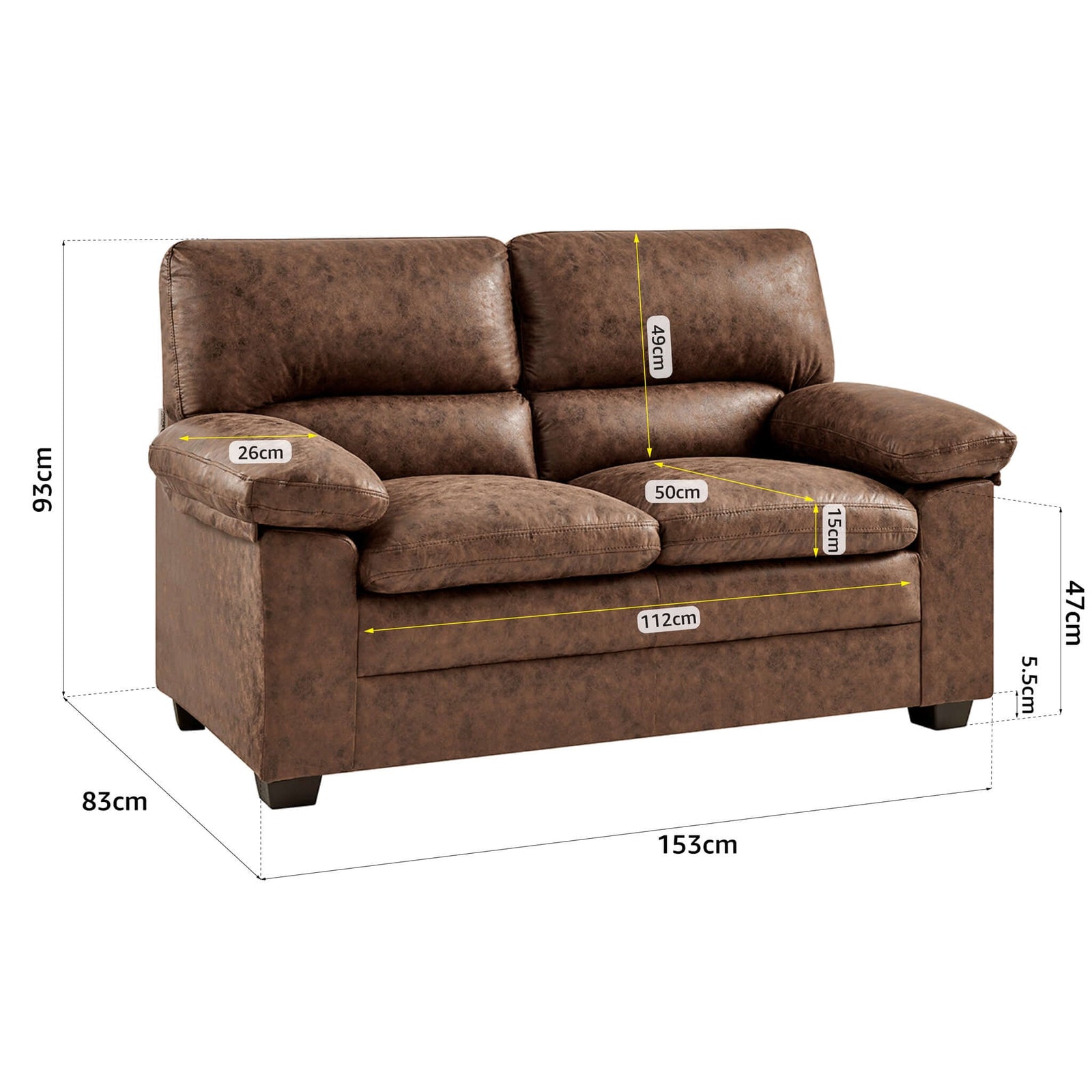 Bonded Faux Leather Sofa - 2 Seater | Light Brown