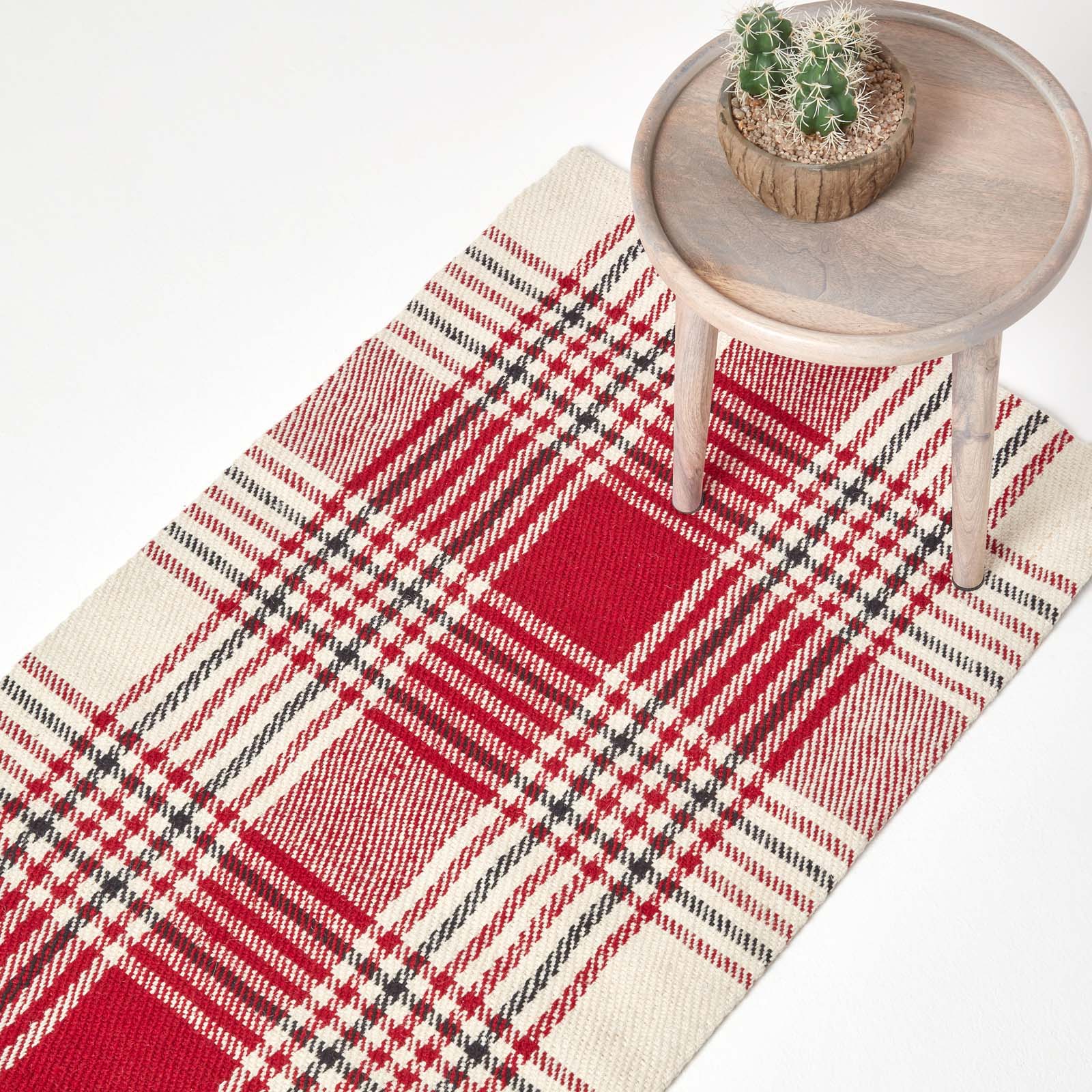 Tartan Check Non-slip 100% Wool Rug | 200cm | Red
