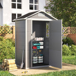 4.4x3.4ft Apex Roof Garden Plastic Storage Shed With Lockable Door | Medium | Black & Grey