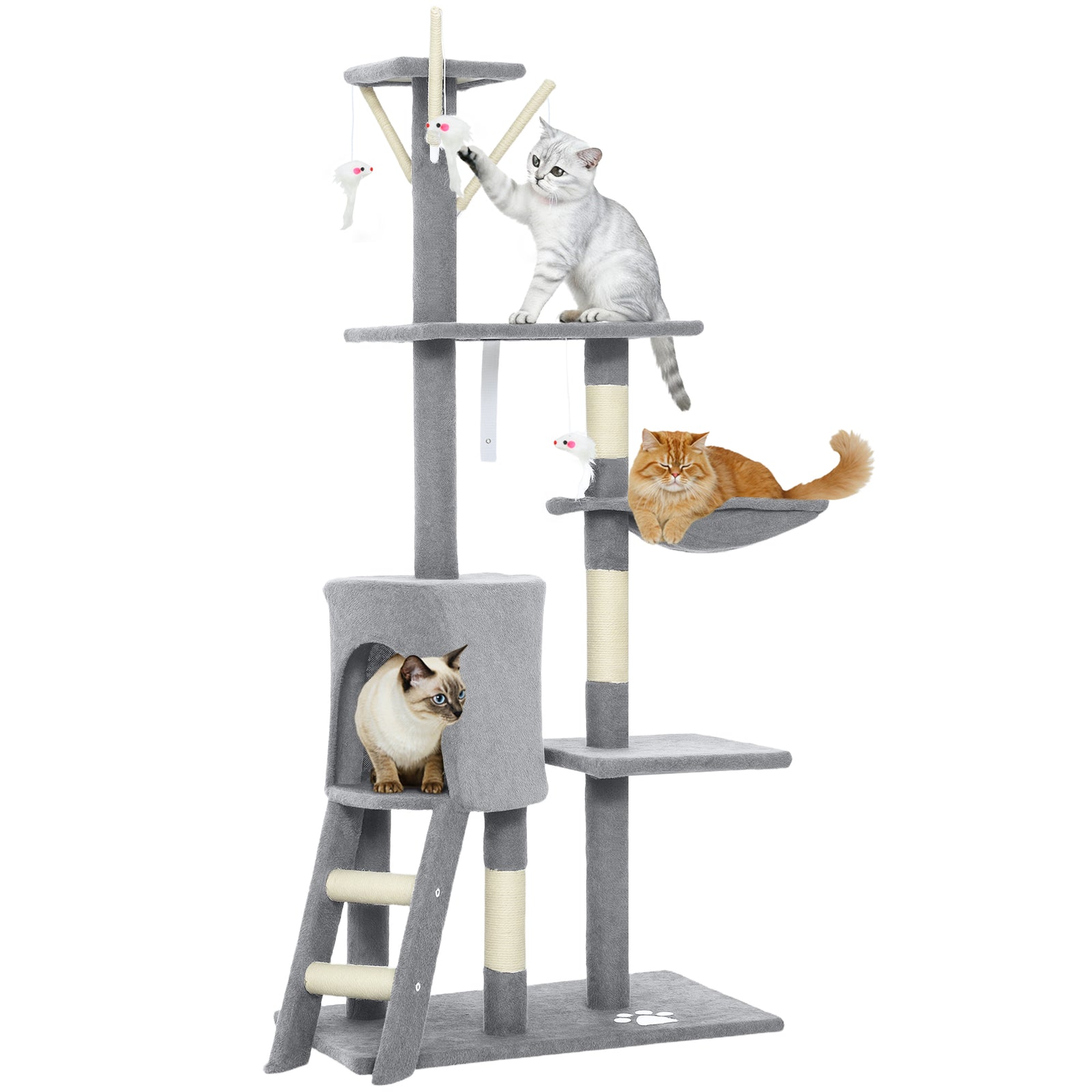 Cat Tree For Indoor Cats, 134cm Scratching Post Climbing Tower | Grey