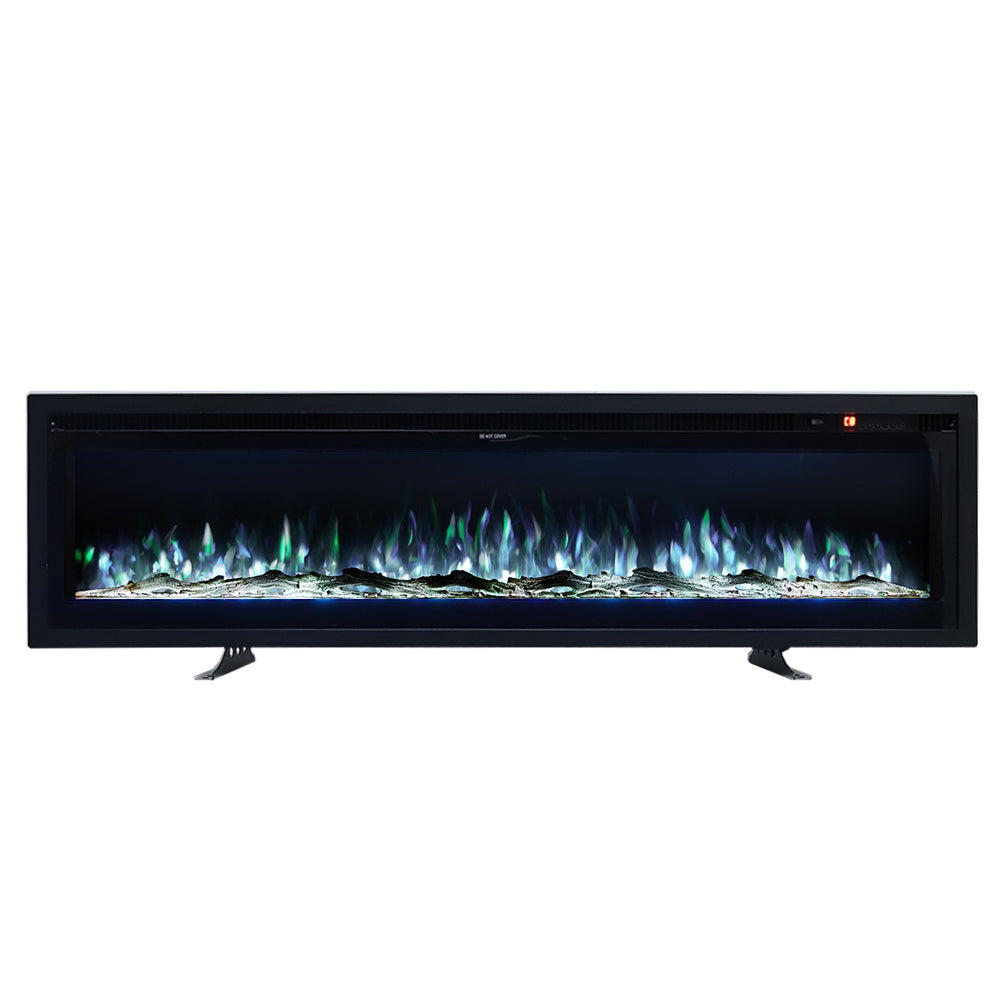 50/60-inch 3-in-1 Electric Fireplace, Wall Mounted / Recessed / Freestanding, Tempered Glass Panel, 12 Flame Colors, 5 Brightness Levels, Timer & Remote Control | Large | Black