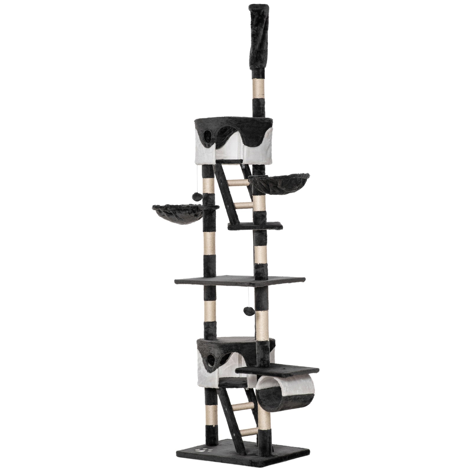 240-260cm Floor To Ceiling Cat Tree With Scratching Posts | White