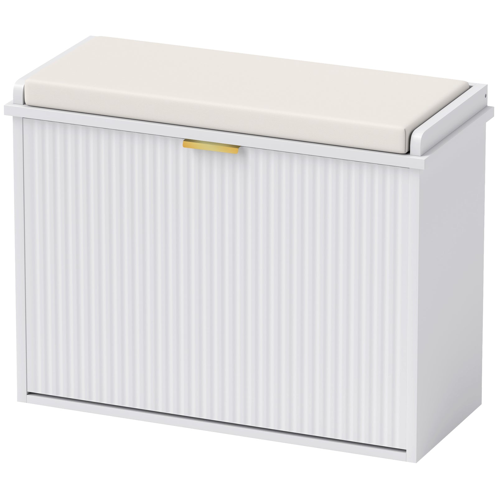 Shoe Storage Bench With Cushion And Flip-drawer | Small | White