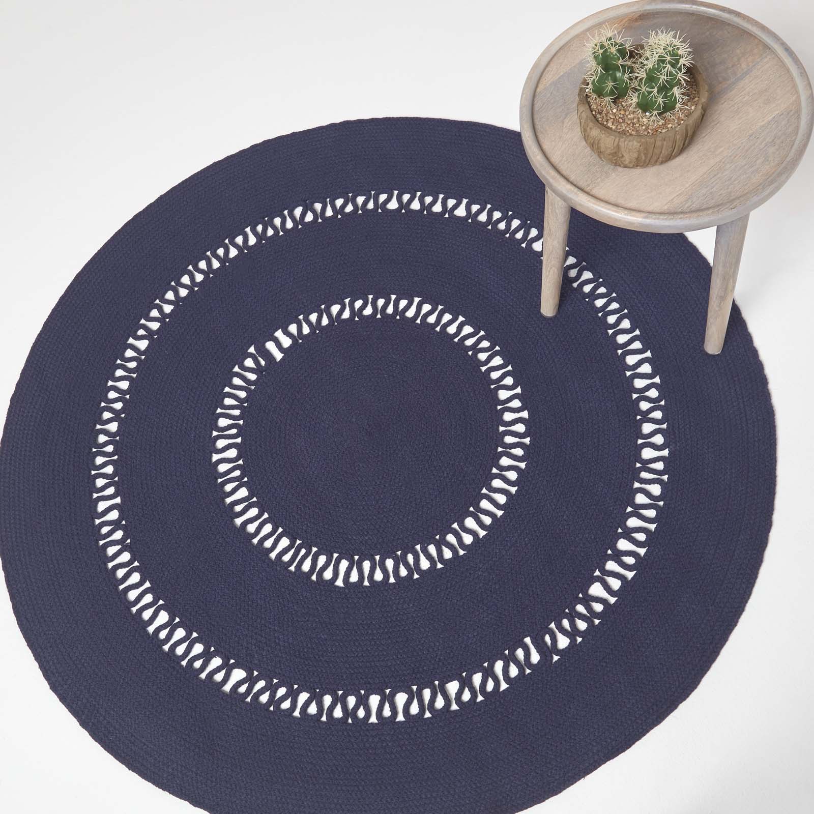 Crochet Braided Round Rug | 120cm | Navy Blue
