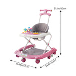 Adjustable Baby Walker, Foldable Walker, Multifunctional Baby Walker, Feeding Tray, Interactive Music, Toys, Wheel Safety Breaks | Pink