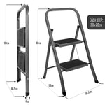 2 Step Ladder, Heavy-duty Steel Folding Home Diy Step Stool With Wide Non-slip Steps & Anti Slip Feet 150kg Capacity | 2 Step | Grey