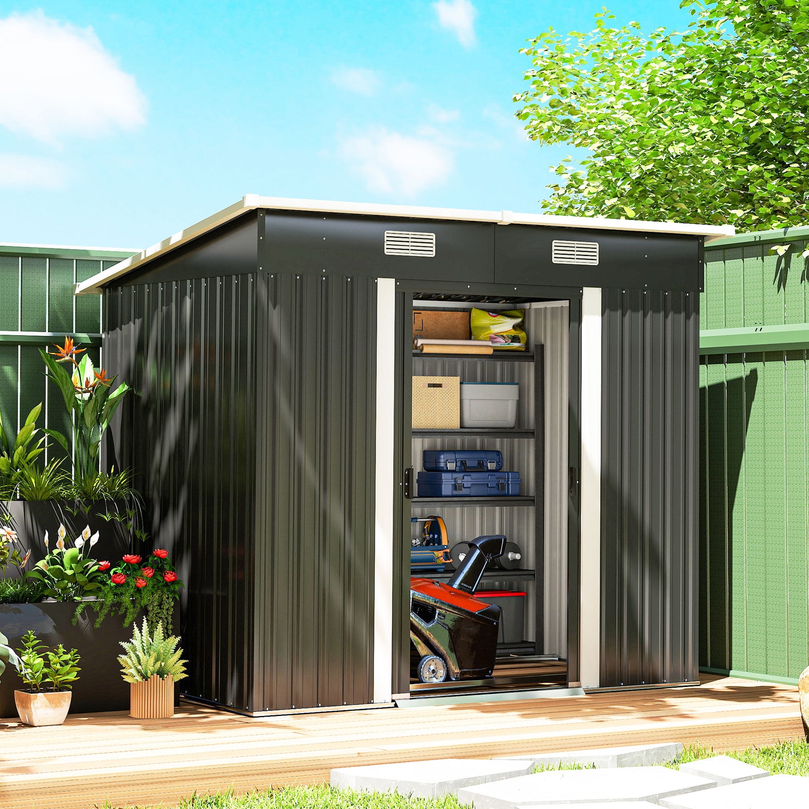 7 X 4ft Outdoor Garden Storage Shed For Garden | Black