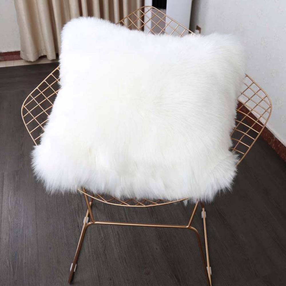 Square Fluffy Faux Fur Throw Pillow Cover White