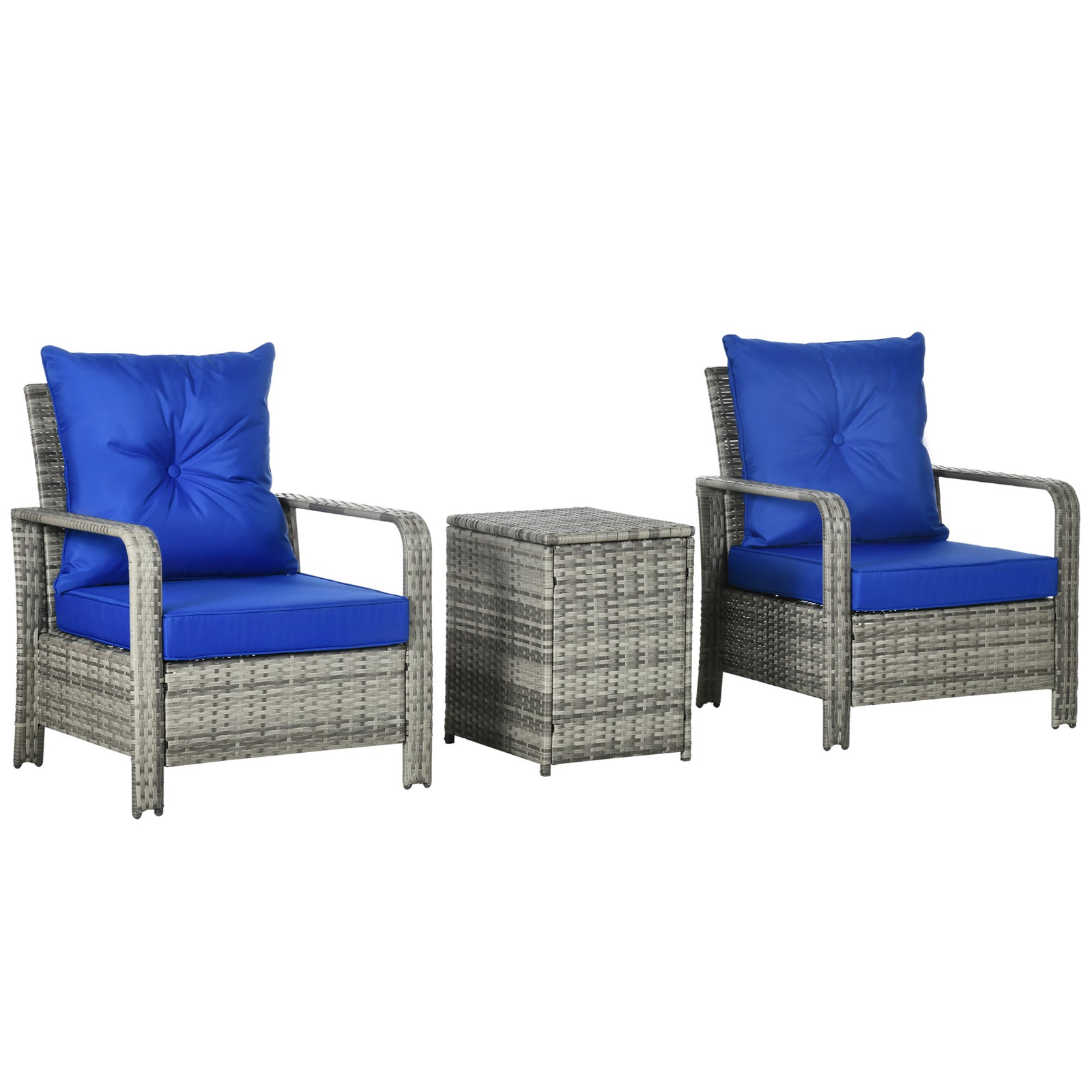 3 Pcs Pe Rattan Garden Sofa Set W/ 2 Chairs & Storage Table | Blue