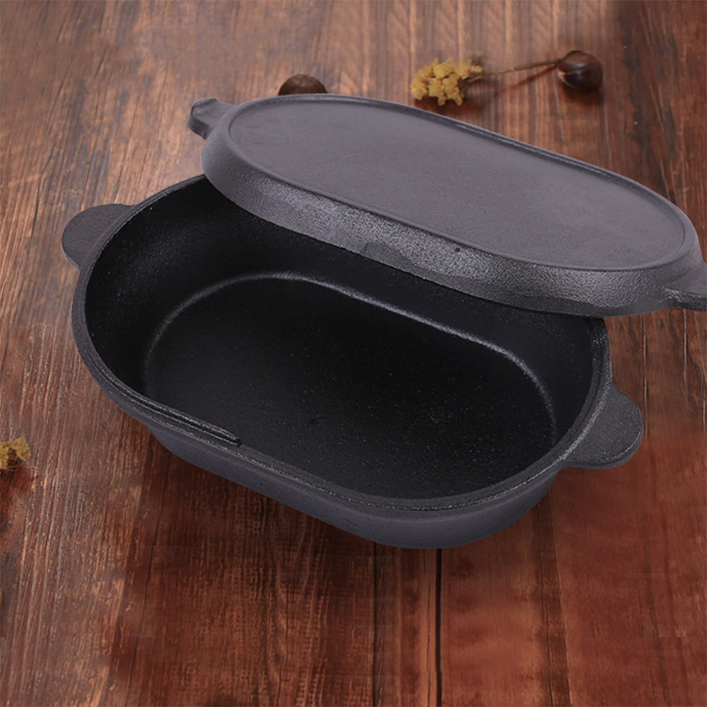23cm W X 15cm D Black Oval Cast Iron Frying And Stewing Pot