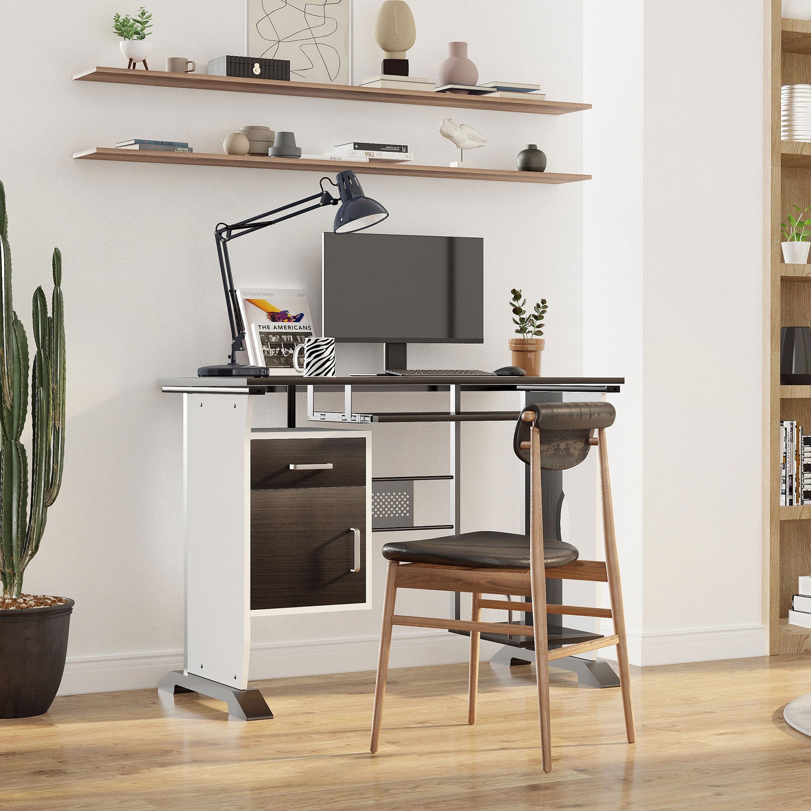 Computer Desk With Drawer, Wooden Workstation | Brown