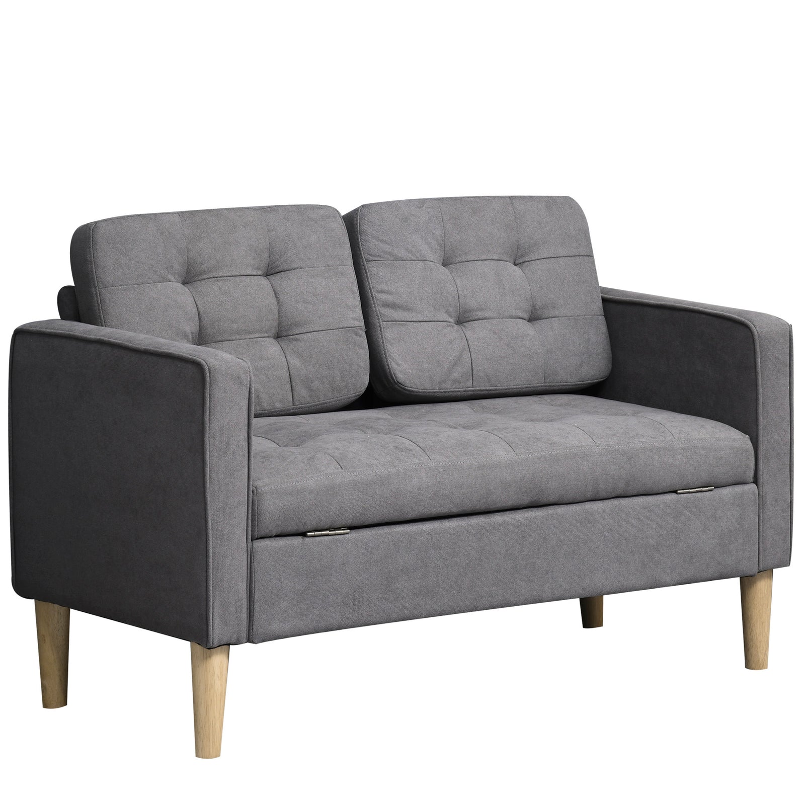 Compact Loveseat 2 Seater Sofa With Storage Wood Legs | One Size | Gray