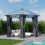 Hexagon Hardtop Gazebo With Curtains, 3.8m Outdoor Metal Frame Pavilion With Semi-transparent Pc Roof For Garden & Patio