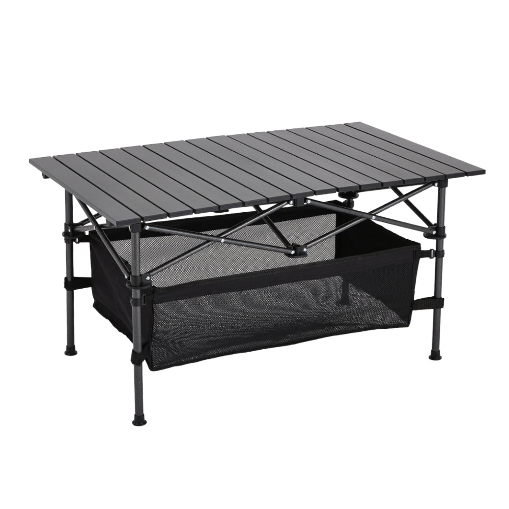 Aluminium Roll-top Foldable Camp Table With Mesh Shelf