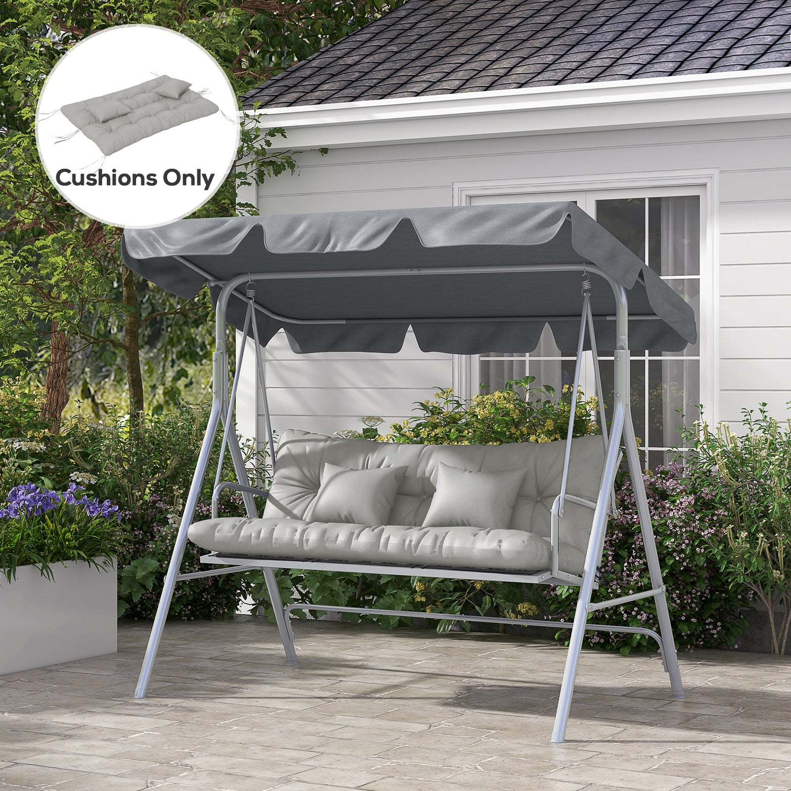 Seat Cushions Back Cushion W/2 Pillows, Water Repellent | Light Slate Gray