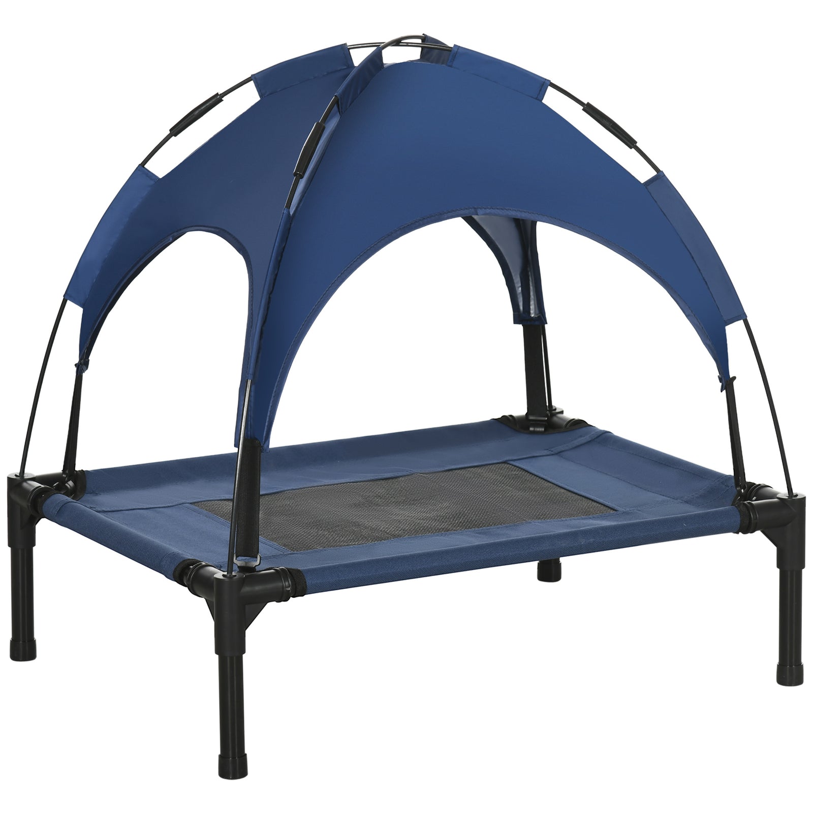 Pawhut 61cm Elevated Dog Bed Cooling Raised Pet Cot Uv Protection Canopy | Blue