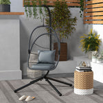 Rattan Chair With Cushion, Foldable Basket, 360° Rotation