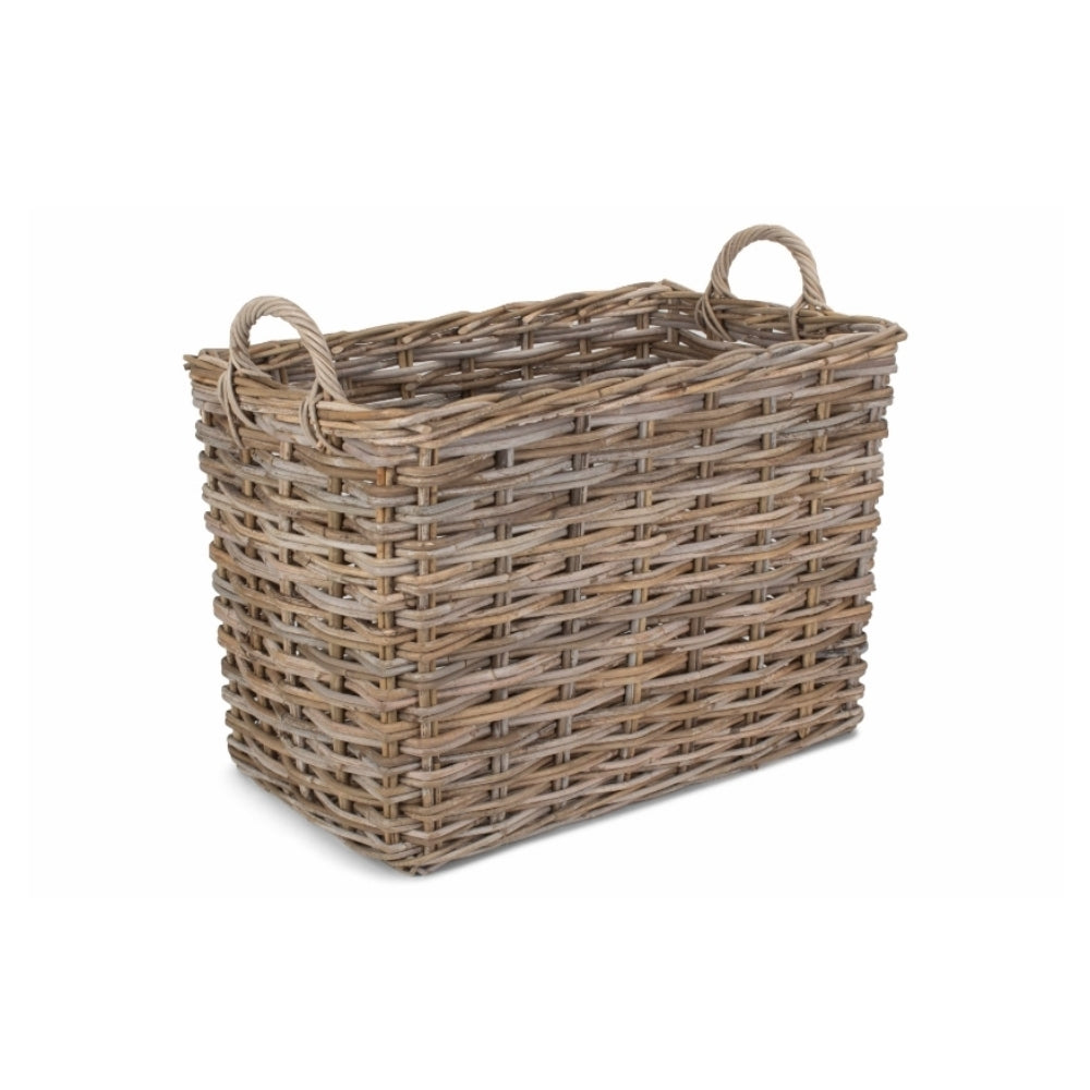 Rectangular Grey Rattan Hallway Log Basket | Large | Brown