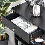 Console Table Side Desk Shelves Drawers Open Top X Support | One Size | Black