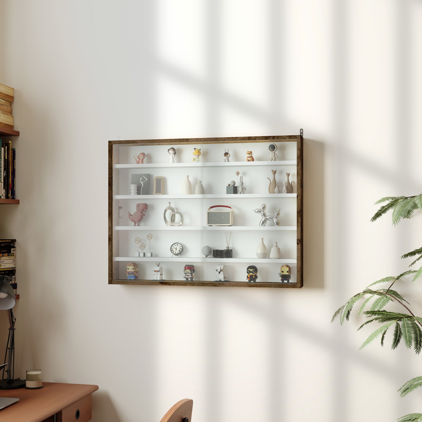 5-tier Wall Display Shelf Unit Cabinet W/ Shelves | Brown