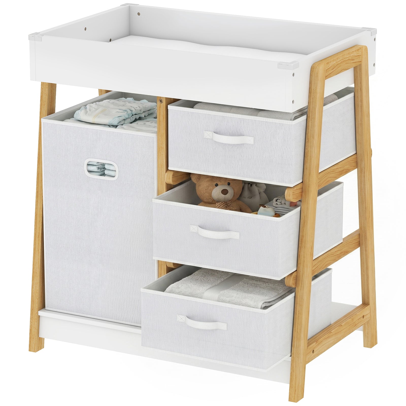 AIYAPLAY Baby Changing Table With 3 Drawers, Basket, Waterproof Pad