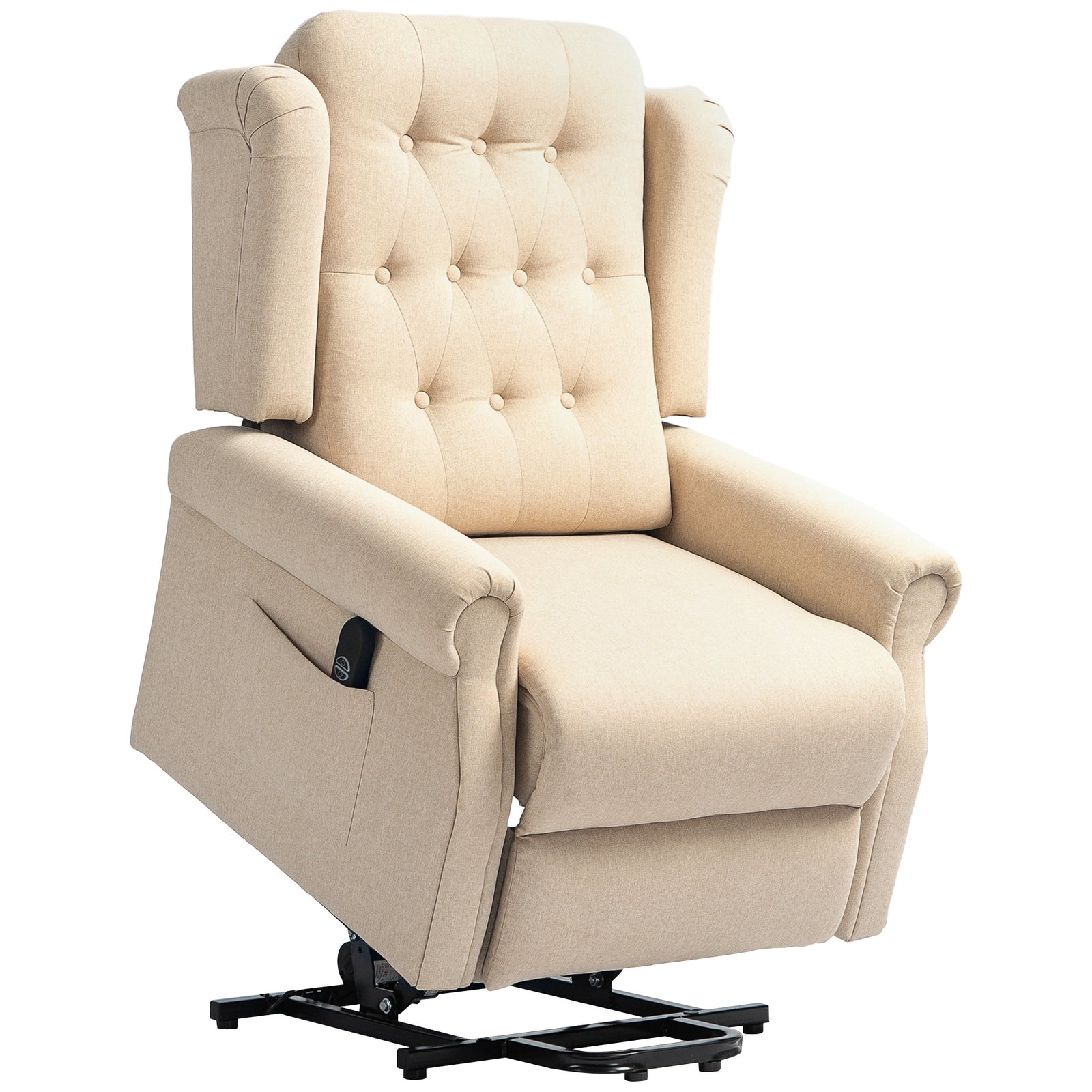 Power Lift Recliner Armchair With Wingback, Button Tufted | One Size | Beige