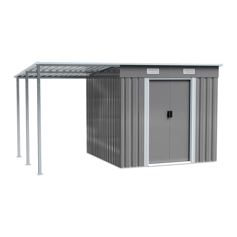 Heavy Duty Outdoor Metal Storage Shed With Log Rack Weather-resistant Garden Tool & Firewood Organizer