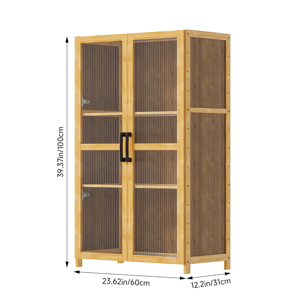 3-tier Narrow Bookcase Storage Cabinet With Acrylic Double  Door