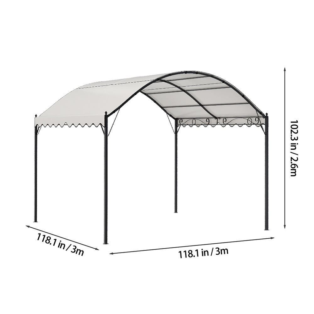 3m X 3m Outdoor Gazebo With Arched Roof Black Steel Frame & With Pu-coated Polyester Canopy, Sun Shelter For Garden, Patio Or Backyard