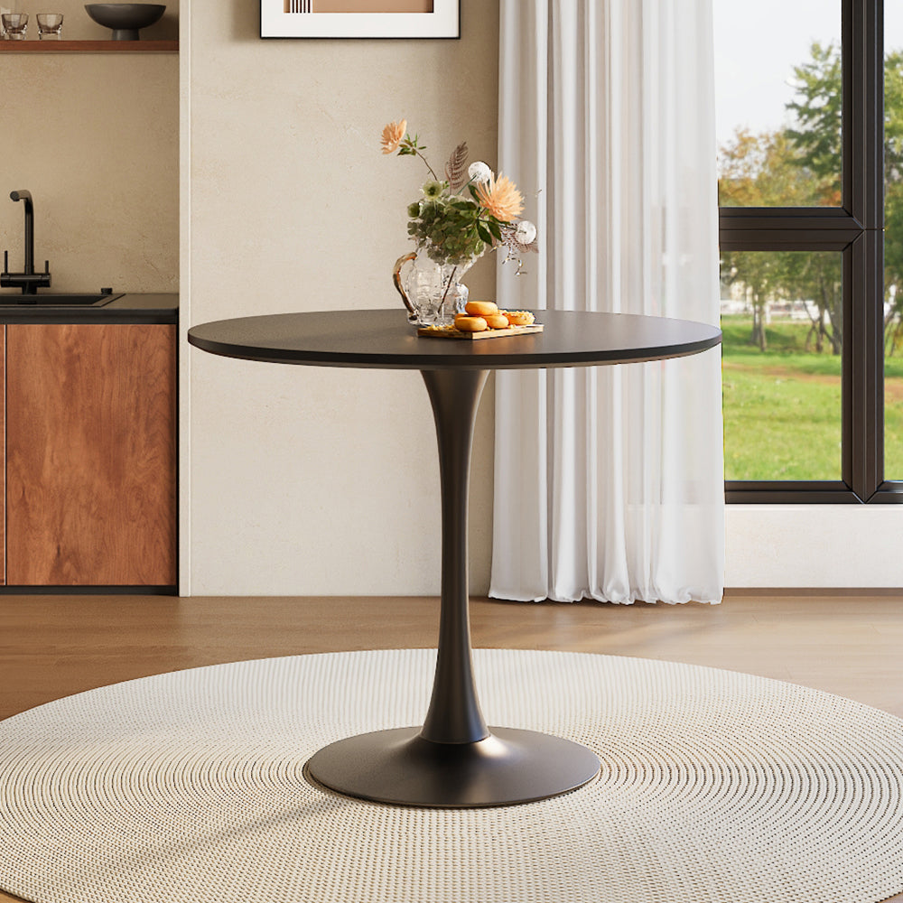90cm Dia X 75cm Hmodern Round Wooden Table With Metallic Base | 0.9m | Black