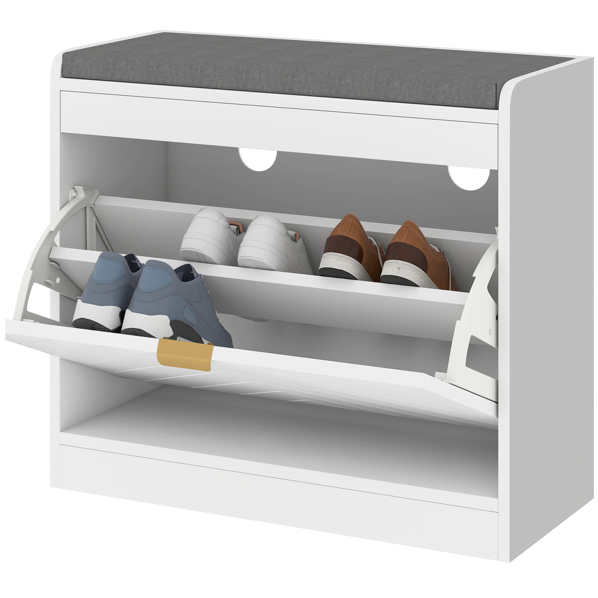 HOMCOM Shoe Bench With 1 Flip Drawer, Cushion, 5 Pairs For Entryway
