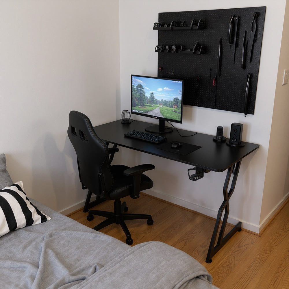 120cm/140cm W Gaming Desk With Mouse Pad, Cup Holder & Headphone Hook Sturdy Computer Table | Large | Black