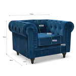 Chesterfield Scroll Arm Velvet Sofa 1 Seater | Navy Blue