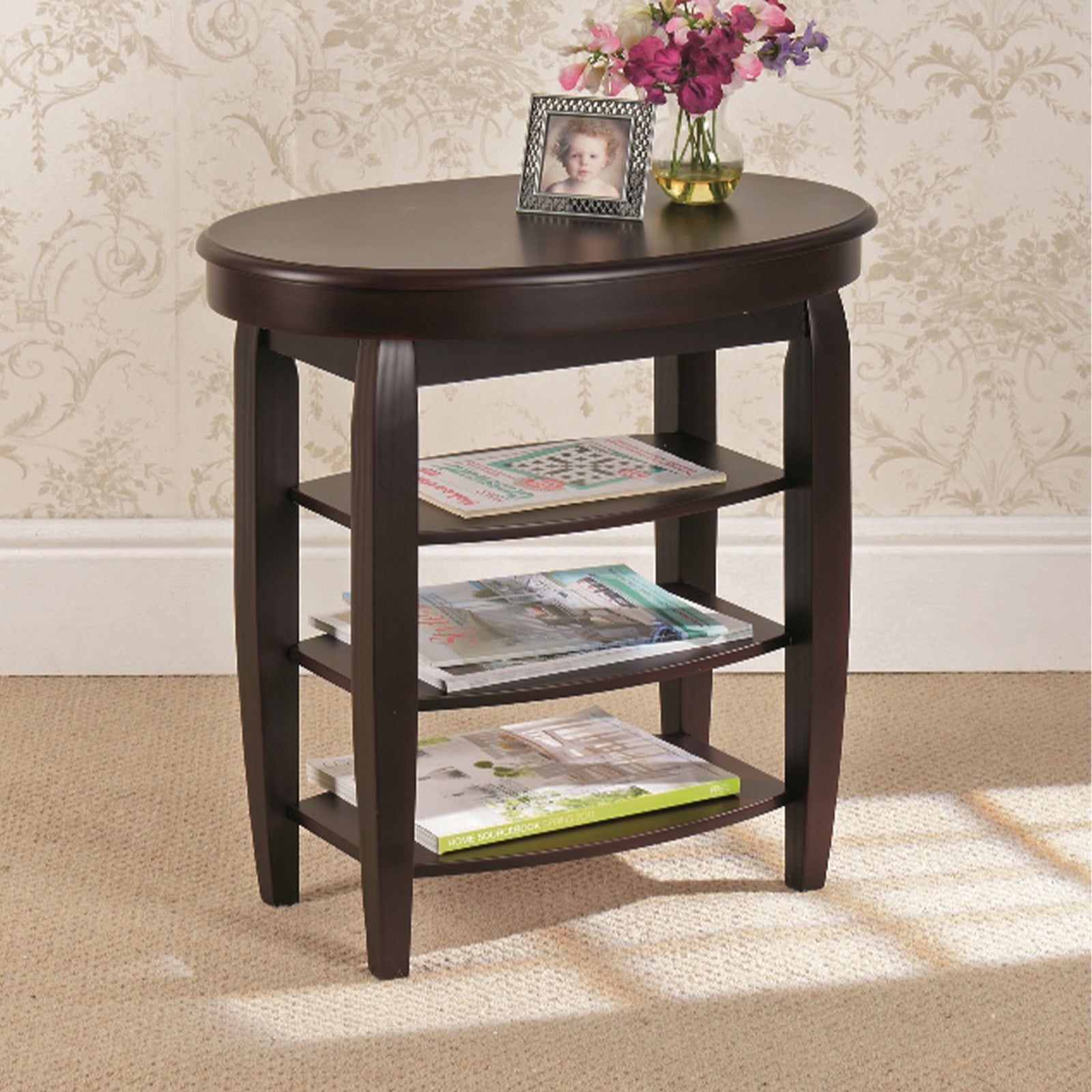 Swivel Top Side Table With Shelves Mahogany | Mahogany