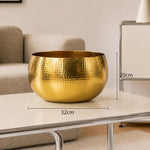 Xl Metal Bowl Planter 32 X 20cm Hammered Gold Colour - Straight Edge