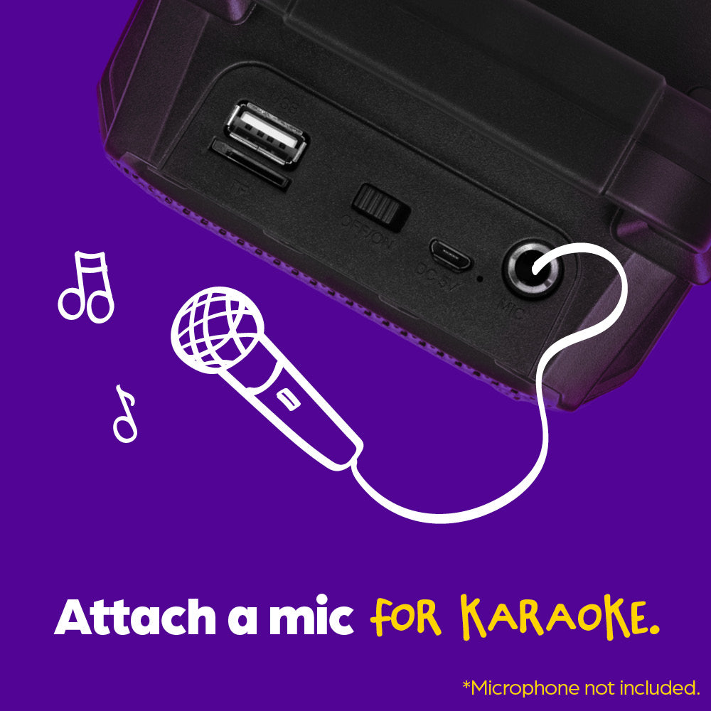 Wicked Gizmos Karaoke Speaker Portable Bluetooth With Led Disco Lights And Mic