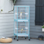 2 In 1 Large Bird Cage Aviary With Wheels, Slide-out Trays Wood Perches