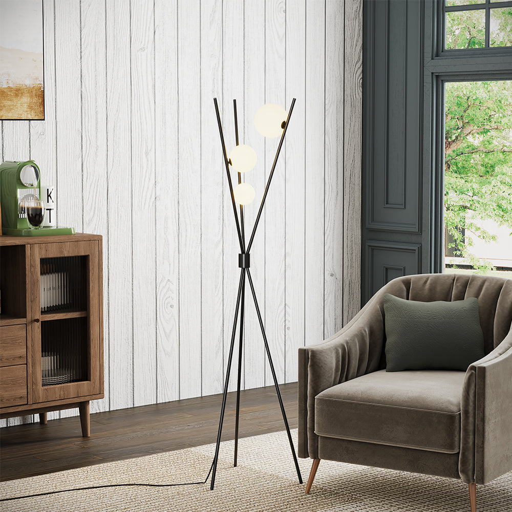 Breeins Metal Tripod Standing Floor Lamp With Plastic Lampshade