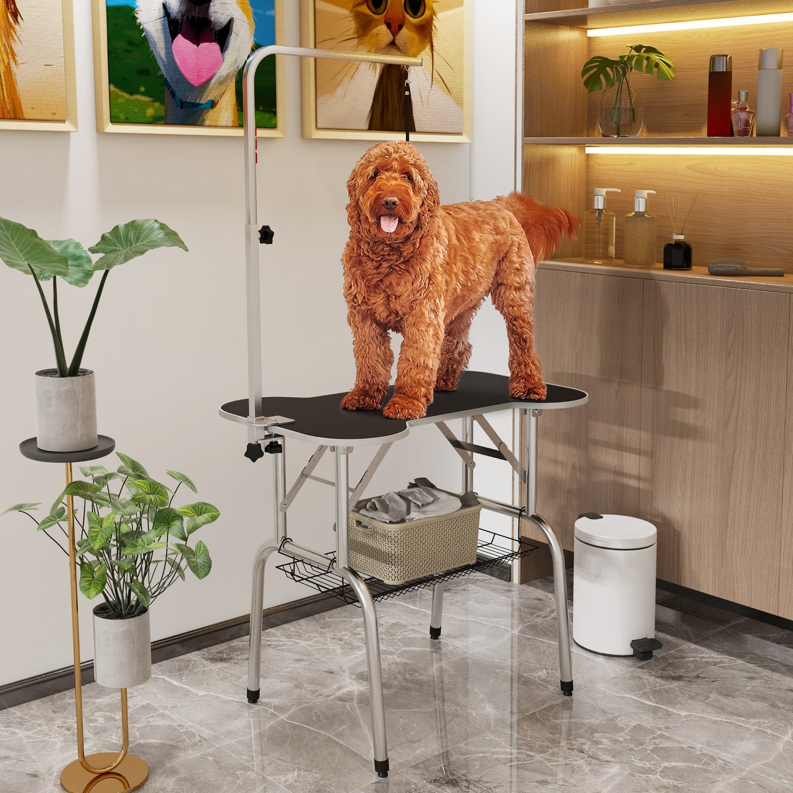 Pet Foldable Grooming Table W/ Adjustable Arm Non-slip Tabletop Leash
