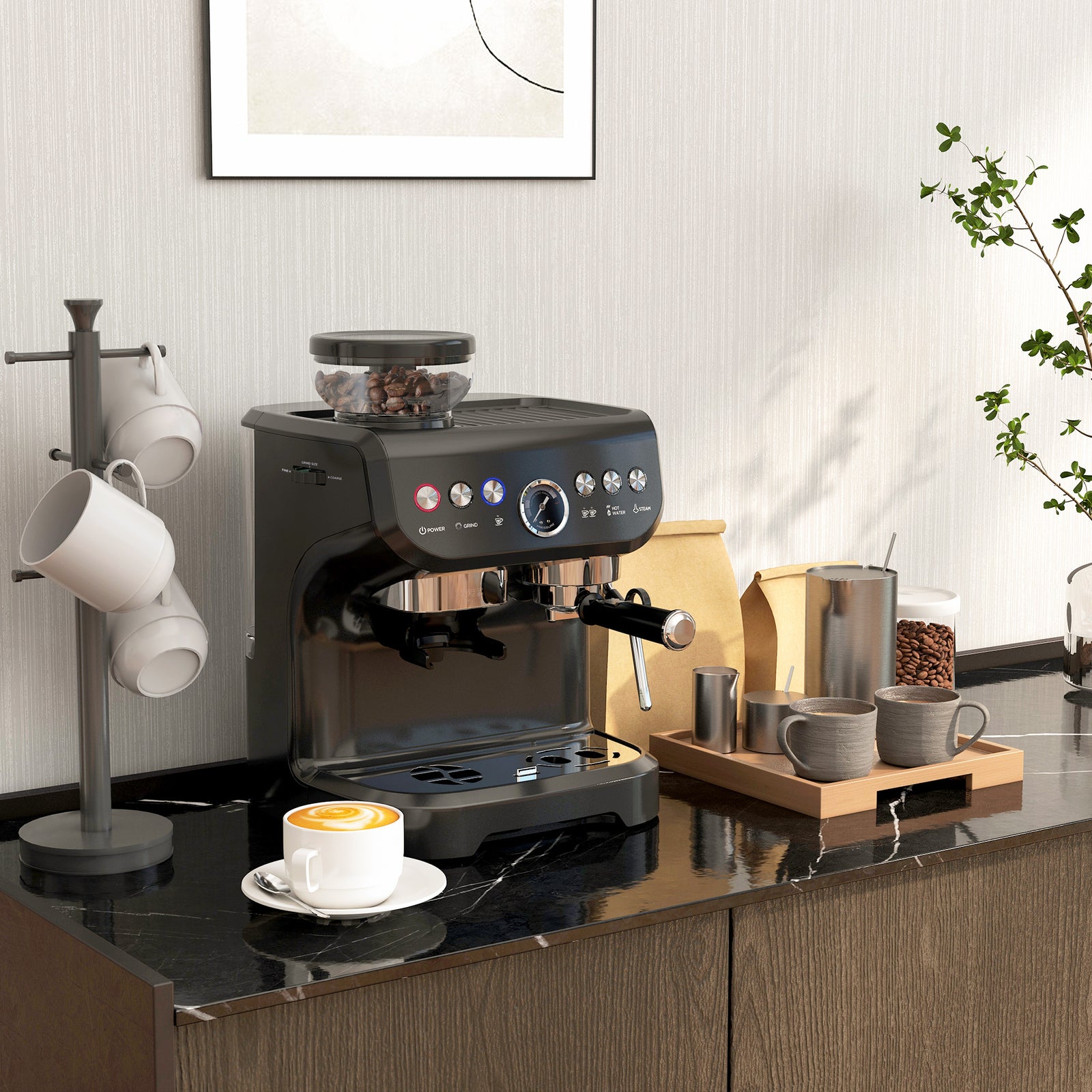 Espresso Machine Bean Grinder And Steam Wand 15 Bar