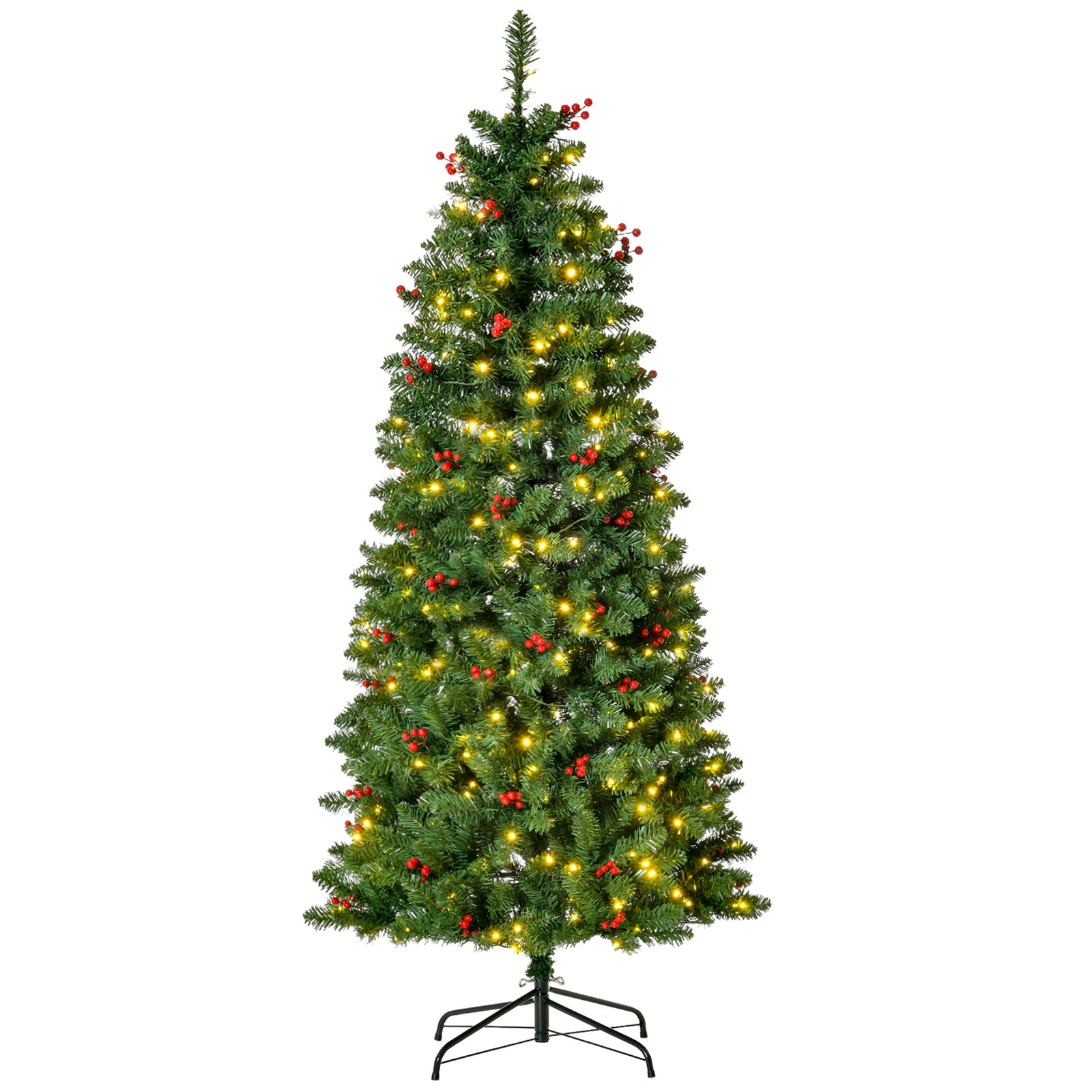 5/6/7ft Prelit Pencil Christmas Tree With Led And Berry | 5ft | Green