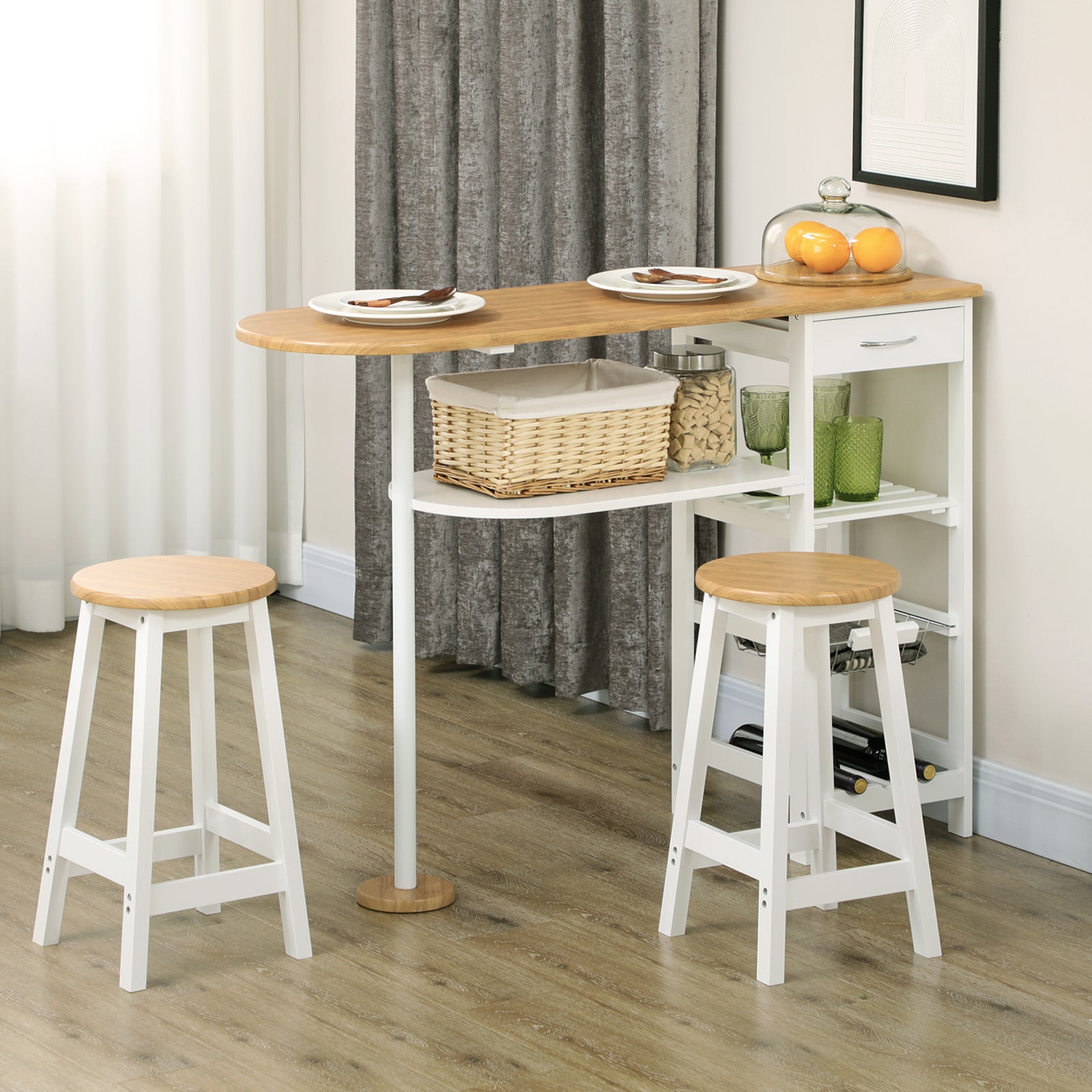 Bar Table Set With Drawer, Wine Rack