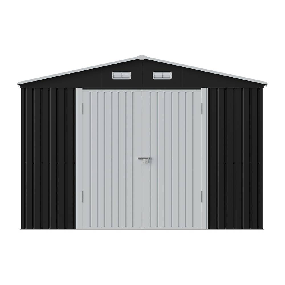 10x12ft Large Metal Storage Shed With Lockable Double Doors, 2 Windows, 4 Vents – Spacious Outdoor Tool Shed