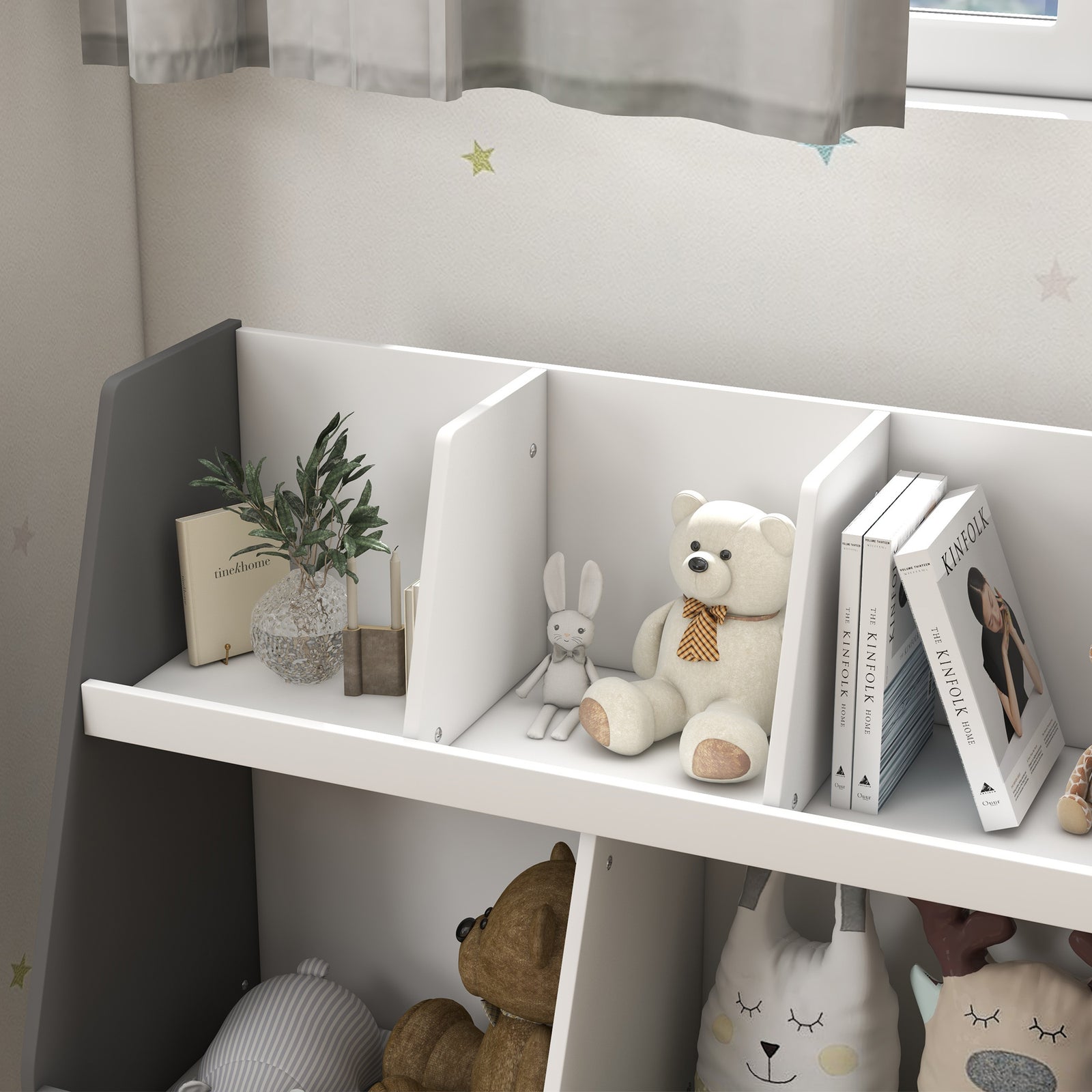 Kids Storage Shelf With 5 Compartments, Anti-tip Device, Grey