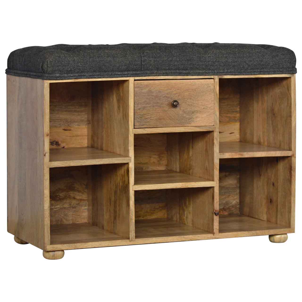 Solid Wood Black Tweed 1 Drawer Bench